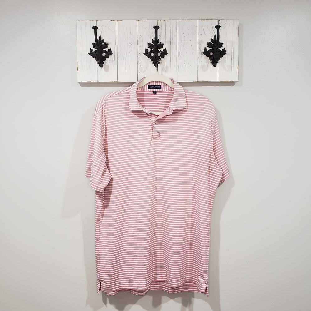 Peter Millar Pink and White Striped Polo